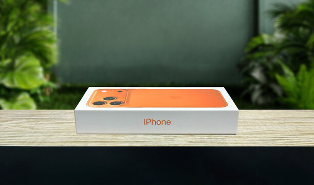 Apple iPhone 17 Pro Max orange retail box, launched on September 19, 2025, 6.9" OLED Display, Aluminium casing, A19 Pro, 3x 48MP Camera 8K Recording in Dubai, United Arab Emirates - September 20, 2025