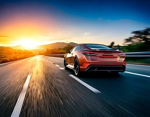 Fototapeta premium Sunset highway drive in a sports car