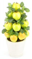 Handcrafted apple topiary in a white textured pot