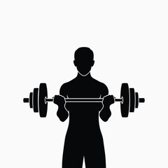 Silhouette of a muscular person lifting a heavy barbell in a strength training workout session indoors