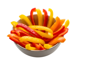 Colorful bell pepper slices in a bowl isolated on transparent background, a vibrant and healthy snack, perfect for food photography and culinary themes