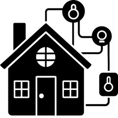 Black house icon with connected security devices home