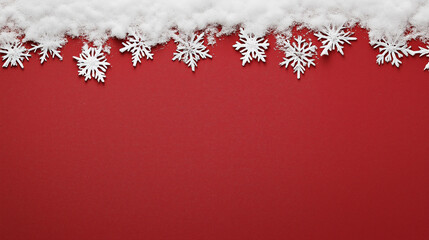 White Snowflake Border on Red Background with Empty Center Space for Text Overlay, Festive Christmas Winter Holiday Backdrop, Seasonal Greeting Card or Invitation Template