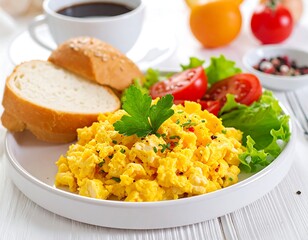 Scrumptious scrambled eggs with toast and salad