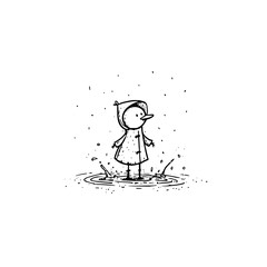 Cartoon character in raincoat standing in puddle vector illustration rainy day clip art for kids illustration