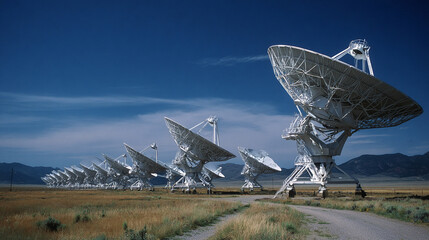 Radio telescopes in a desert landscape under a clear blue sky a scientific research facility