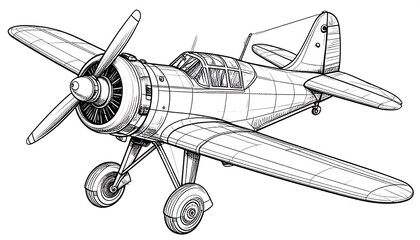 Detailed line drawing of an airplane