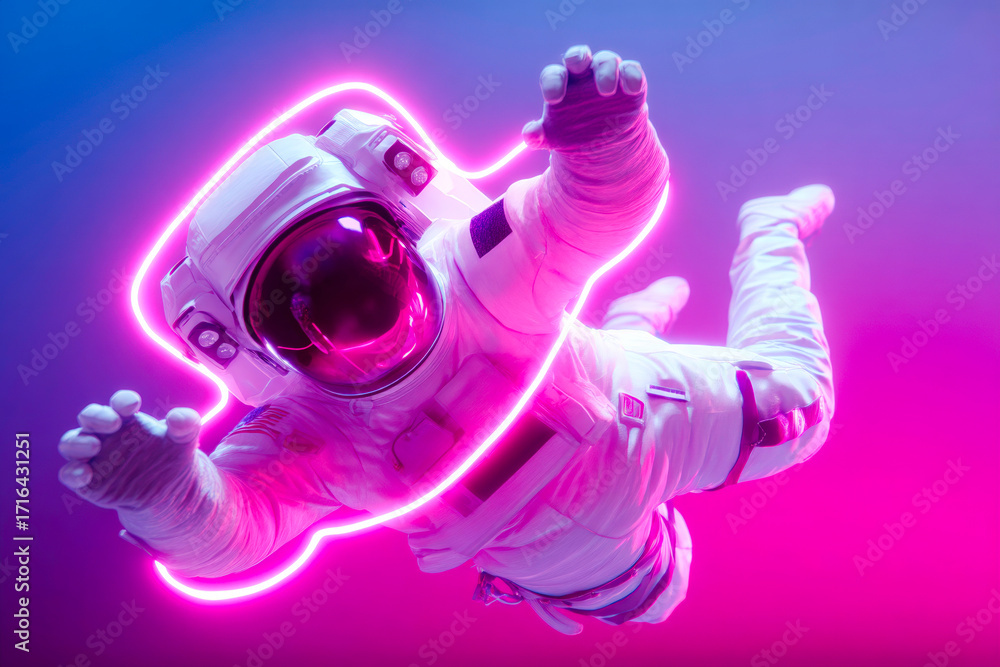 Poster a powerful and artistic image of an astronaut in a dynamic pose