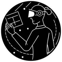 Person wearing V R headset interacting with a digital interface