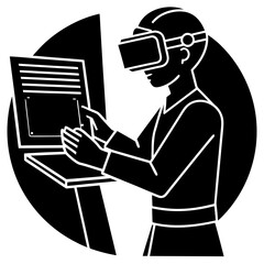 Person wearing V R headset interacting with digital screen