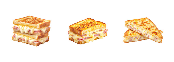 Delicious Grilled Ham and Cheese Sandwiches with Melty Gooey Cheese, Perfect for Fast Food or Cafe Menus PNG set Transparent backround