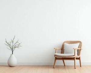 Cozy farmhousestyle room with handcrafted furniture, white walls, and rustic elegance