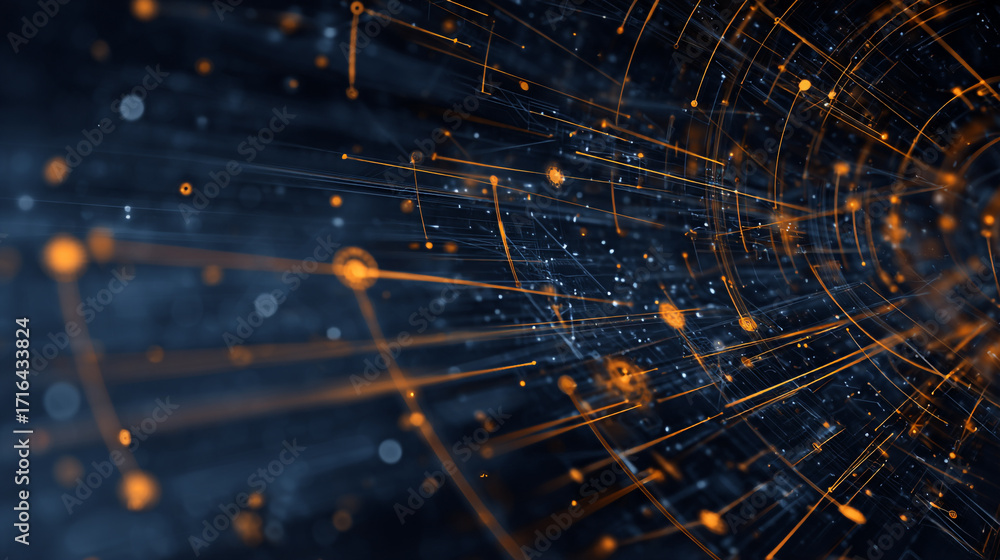 Poster abstract digital network glowing lines and nodes technology background