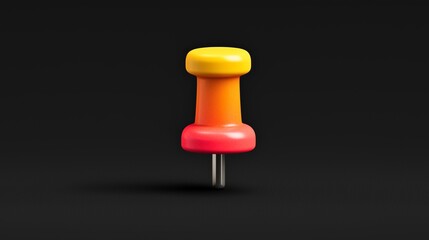 3D Rendered Pushpin with Yellow Orange Red Gradient, Shiny Finish, Isolated on Black Background for Office Organization, Project Management and UI Design Elements