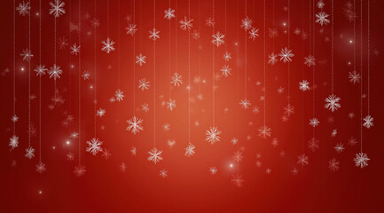 White Snowflake Border on Red Background with Empty Center Space for Text Overlay, Festive Christmas Winter Holiday Backdrop, Seasonal Greeting Card or Invitation Template