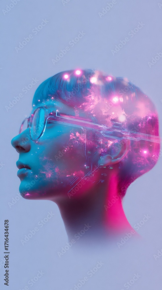 Aufkleber woman with futuristic digital brain. concept of artificial intelligence and advanced technology in h