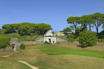 The gate Aquileia (Porta Aquileia) to the fortress town of Palmanova, Udine region, Italy, UNESCO...