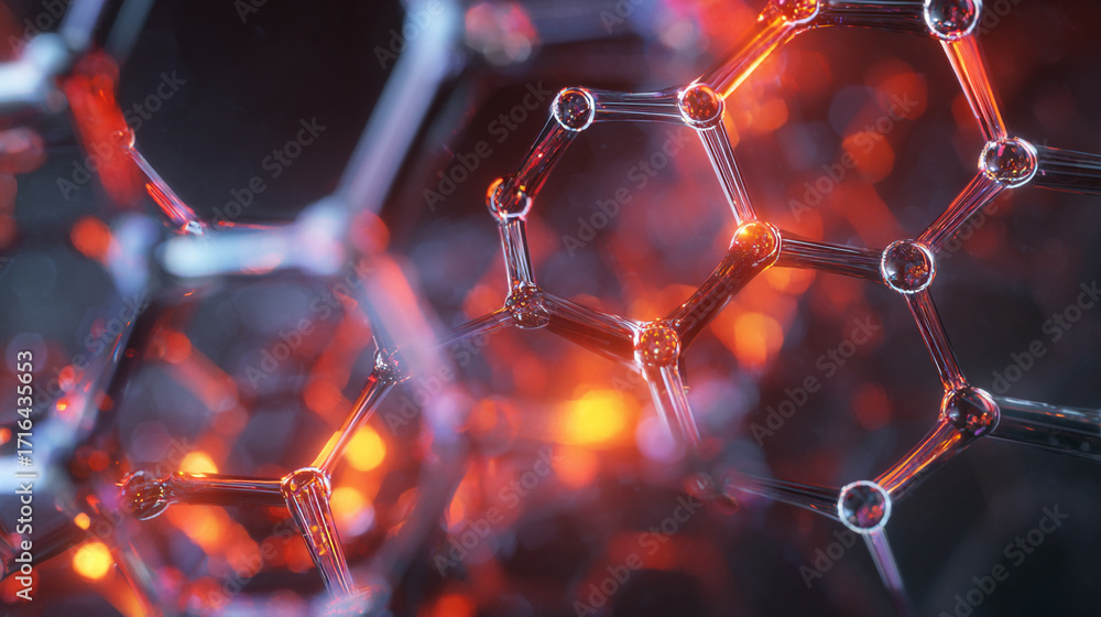 Poster illuminated molecular structure intricate network glowing atoms science technology