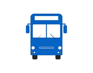 Front view of a simple blue bus icon.  Flat style