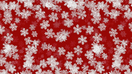 White Snowflake Border on Red Background with Empty Center Space for Text Overlay, Festive Christmas Winter Holiday Backdrop, Seasonal Greeting Card or Invitation Template