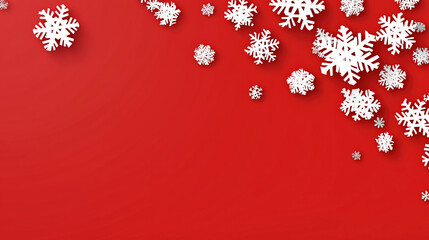 White Snowflake Border on Red Background with Empty Center Space for Text Overlay, Festive Christmas Winter Holiday Backdrop, Seasonal Greeting Card or Invitation Template