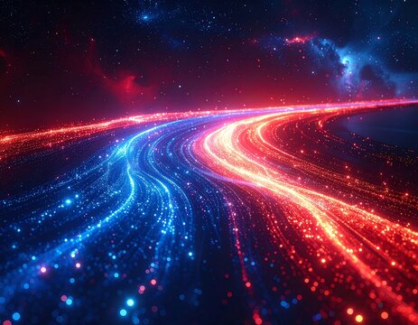 Cosmic light trails winding through a nebula
