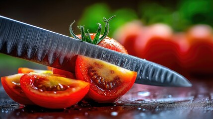 Tomato slicing closeup