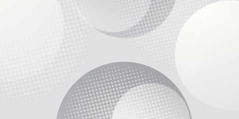 Abstract background with circles and halftone dots pattern. Grey and white gradient