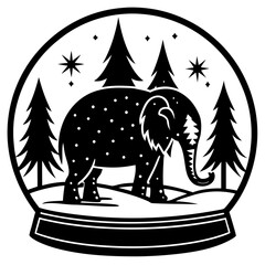 Elephant Silhouette Snow Globe Vector, Winter Wildlife Silhouette Illustration, Holiday Elephant Minimalist Silhouette