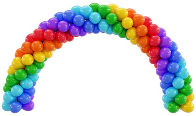 3D render balloon arch entrance. Rainbow  Balloons in the Shape of an Arc, Gate, or Portal on a white background. 3d png illustration.