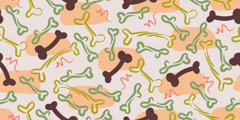 Dog Bone vector dog paw doodle Seamless pattern. Packaging paper design, pet food accessories package.