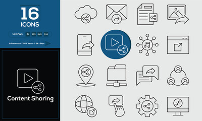 Content Sharing Intuitive Vector Icons Set for Seamless User Experience
