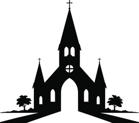 Fototapeta premium Silhouette of a gothic church with steeple and trees