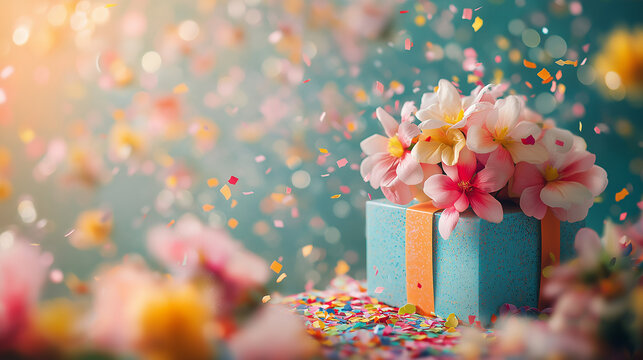 Colorful prank gift box with playful confetti, embodying the joy and mischief of April Fool's Day.