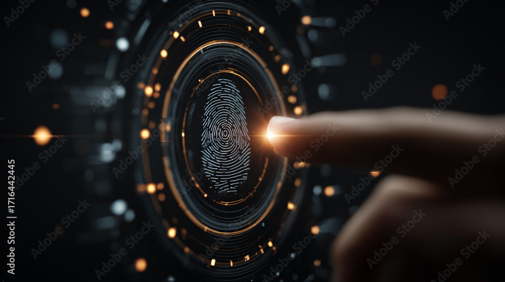 Poster finger scanning futuristic technology digital security biometric authentication interface