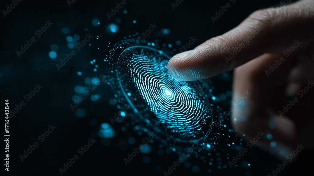 Poster fingertip scanning digital fingerprint biometric authentication security technology