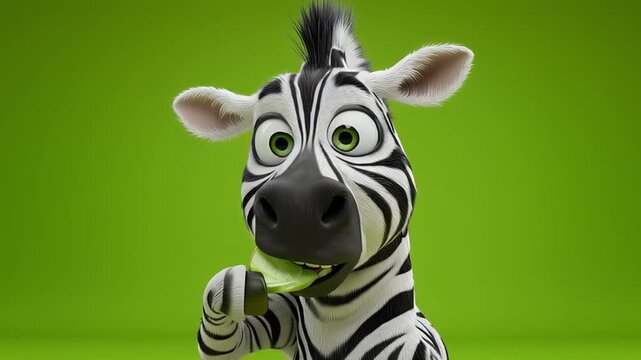 Funny Zebra Cartoon Style Eating Vegetable