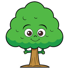 Vibrant green tree illustration with natural elements and colorful accents