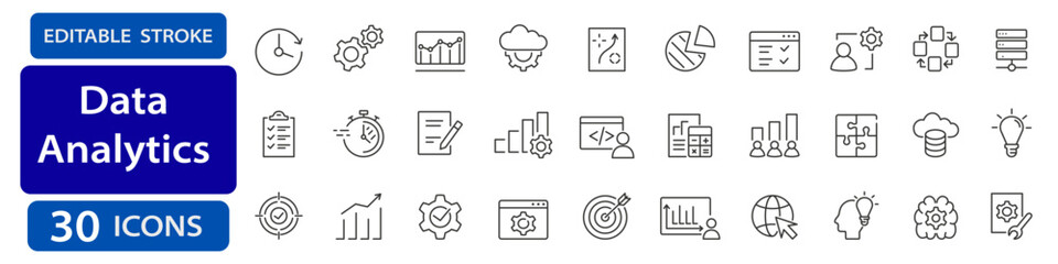 Fototapeta premium Data analytics line icons. Editable stroke vector set for dashboard and reports