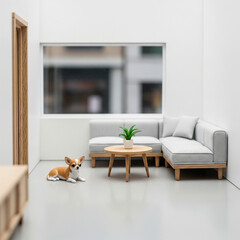Chiens dans un salon minimaliste