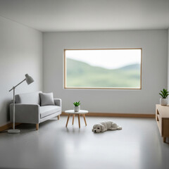 Chiens dans un salon minimaliste