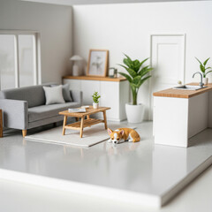 Chiens dans un salon minimaliste