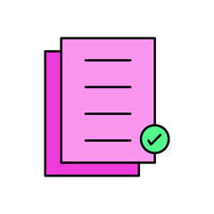 Simple Pink Document with Checklist and Check Mark Icon