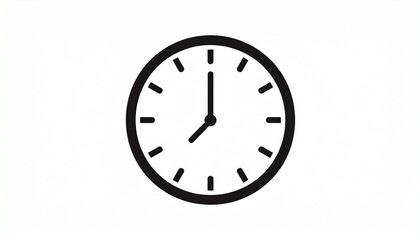 Fototapeta premium Simple black clock icon with hands pointing to 8 o'clock, symbolizing time, schedule, deadline, and business management.