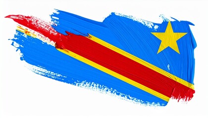 The flag of Democratic Republic of the Congo painted in bold artistic brush strokes white background with vivid tones