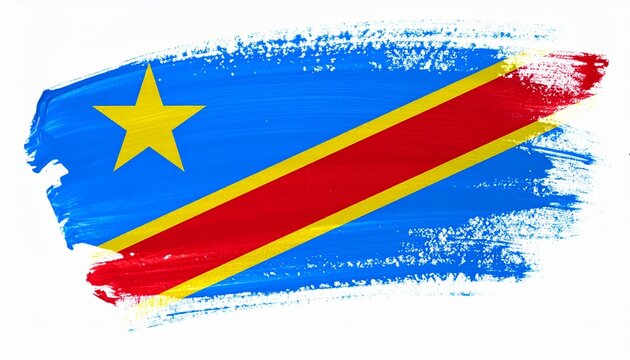 The flag of Democratic Republic of the Congo painted in bold artistic brush strokes white background with vivid tones
