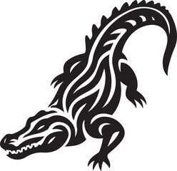 Stylized alligator silhouette with tribal patterns, Reptile illustration tribal design