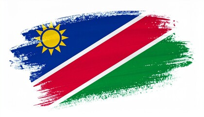 The flag of Namibia painted in artistic brush stroke style white background with bright bold colors