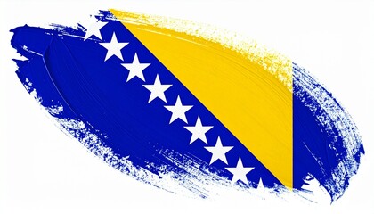 The flag of Bosnia and Herzegovina painted in abstract brush strokes bright colors white background
