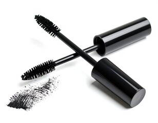 Two black mascara wands with smudged mascara